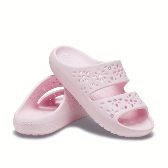 NEW Crocs Sizes 8, 9, 10 Women's Classic Floral Cutout Sandal Slide - Pink Milk - Picture 1 of 7